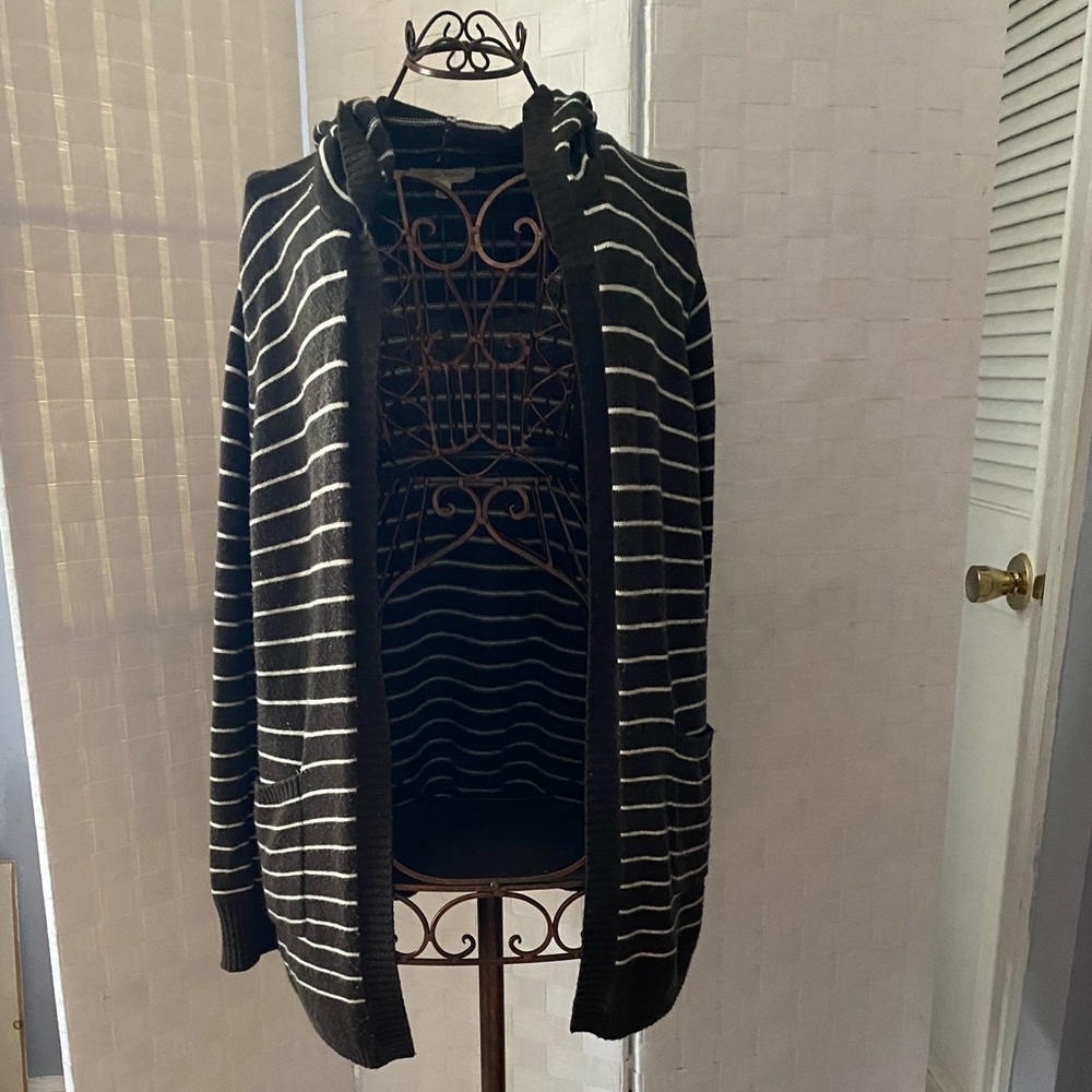 Brown & white striped hooded sweater-size medium